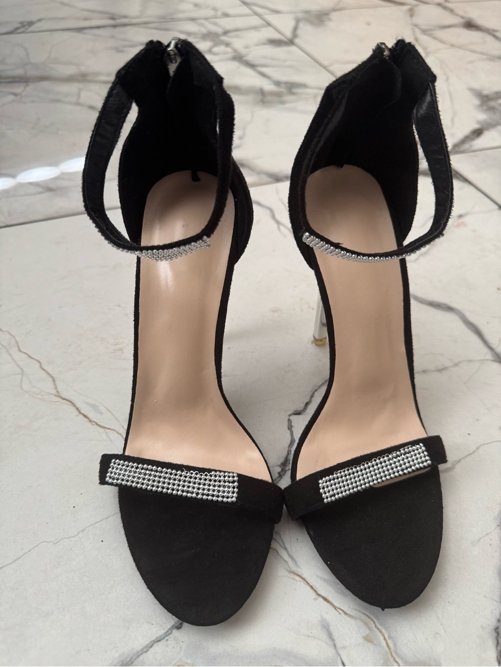 Black Crystal Strap Women's High Heel Sandals